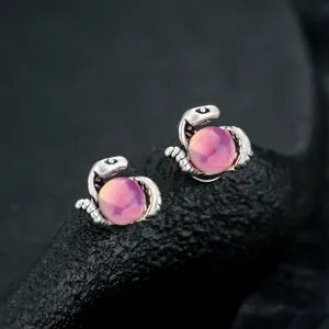 Stylish snake ear clips with pink round beads, non-pierced magnetic design for fashion wear.