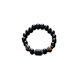 Pisces zodiac beaded bracelet with black stones and tiger eye for men women fashion jewelry