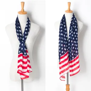 American Flag Scarf Stars and Stripes Chiffon Fashion Lightweight Neck Scarf for Women