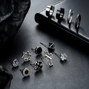 Titanstahl Ohrstecker Set Hip Hop Street Style Geometrische Kreuz Zirkonia Ohrringe Für Damen Herren Punk Schmuck