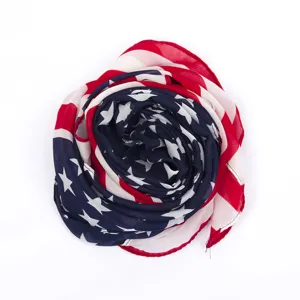 American flag pattern chiffon scarf detail view, lightweight versatile fashion neckerchief.