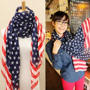 Women USA American Flag Stars Stripes Chiffon Scarf Lightweight Star Spangled Pattern Soft Wrap Shawl For Independence Day