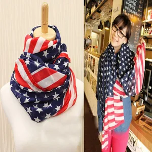 US flag star printed chiffon scarf, fashion long neck scarf for women, lightweight shawl