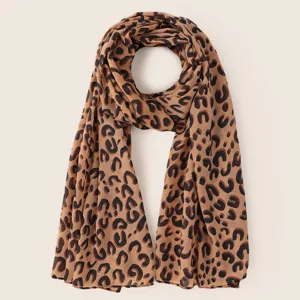 Bufanda de gasa con estampado de leopardo extragrande para mujer, accesorio de moda elegante.