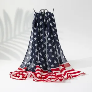 Women Fashion Chiffon Scarf Western Flag Star Pattern Shawl Sun Protection Soft Lightweight Wrap Sheer Scarves For Vacation Beach