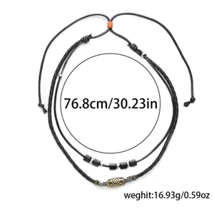 Collana a strati in corda cerata intrecciata in stile tibetano retro con perla Dzi 76.8cm