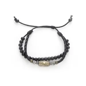 Bracciale intrecciato multistrato retrò con perline nere e perla in stile tibetano antico.