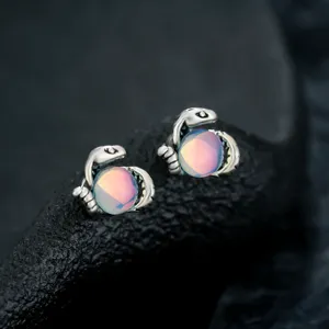Snake ear cuffs with iridescent round stones, non-pierced magnetic clip-on earrings for daily wear.
