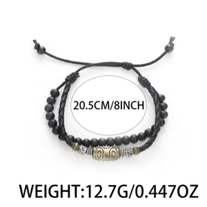Bracciale vintage in corda nera intrecciata con eleganti perline di metallo, 20.5cm.