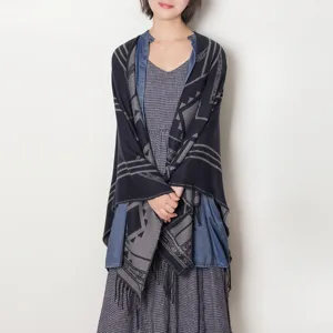 Women's autumn winter geometric patterned tassel shawl cape stylish warm outerwear accessory