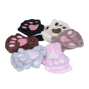 Mignons gants patte de chat en peluche hiver chaud épais mitaines cadeaux pour femmes