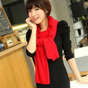 Red knit winter scarf for women, soft solid color fashion shawl wrap for cold weather