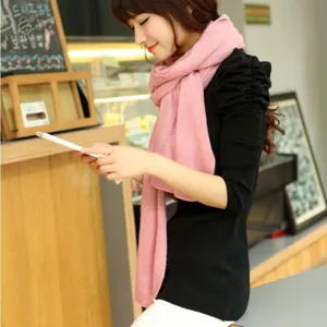 Women's autumn winter imitation cashmere solid color pink scarf detail showcase display