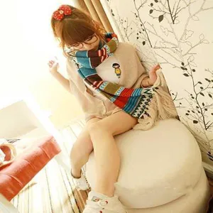 Gemusterter Boho Strick Winterschal und Damenschal, weicher warmer Fransen Umhang fuer Damen