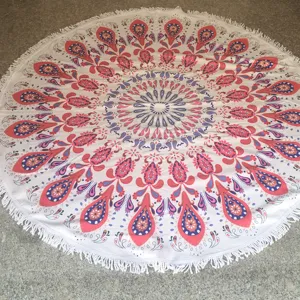 Ronde stranddoek in bohemian mandala stijl microvezel yogamat franje deken stranddeken.