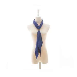 Blue pleated neck scarf with leather buckle, retro style versatile accessory for women