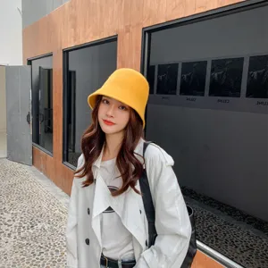 Women yellow knitted bucket hat autumn winter warm stylish cozy fashion daily casual soft cute chic