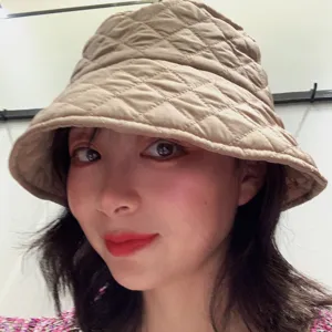 Chapeau Pêcheur à Carreaux Classique Automne Hiver Rétro Coton Basin Hat Pour Femmes Mode Décontracté Chaud Bob