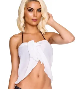 European American white chiffon beach cover up sarong wrap with halter strap for women