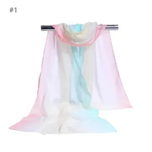 Gradient chiffon scarf for women, lightweight summer sun protection shawl and stylish neck wrap.