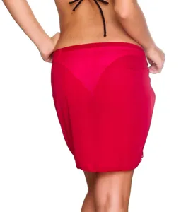 Red chiffon beach cover-up wrap skirt for women summer swimwear vacation resort wear