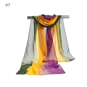 Gradient chiffon scarf detail, lightweight colorful summer neck wrap for women.