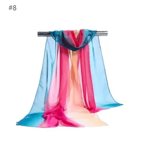Women gradient chiffon scarf summer lightweight sun protection scarf colorful neck wrap