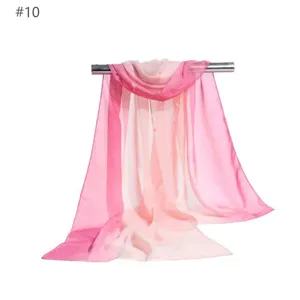 Gradient chiffon scarf for women, lightweight summer sun protection neck wrap and elegant accessory.