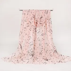 Women spring summer pink musical note print chiffon scarf fashion long neckerchief sunscreen