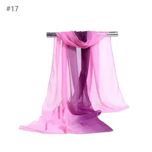 Pink and purple gradient chiffon scarf detail, lightweight fabric, elegant drape.
