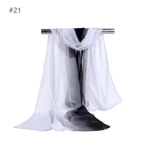 Women summer gradient chiffon scarf lightweight sun protection black white long scarf dress