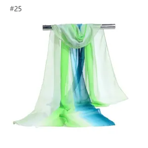 Gradient chiffon scarf detail showing the elegant green and blue color transition and soft fabric.