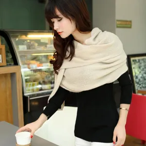 Women autumn winter imitation cashmere solid color scarf casual knitted shawl wrap warm neck.