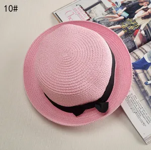 Pink straw hat for women, wide brim summer sun hat with black bow, stylish dome beach hat.