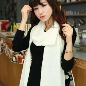 Women autumn winter solid color imitation cashmere scarf warm soft long shawl wrap white