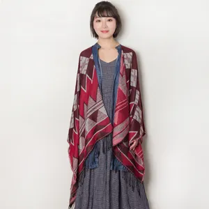 Autumn winter women geometric tassel shawl cape fashion warm cozy stylish outerwear wrap