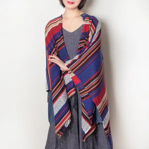 Women ethnic geometric split cloak shawl cozy fringe winter poncho warm knitted scarf wrap