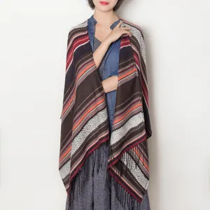 Autumn winter geometric pattern fringed cape shawl versatile warm women outerwear style