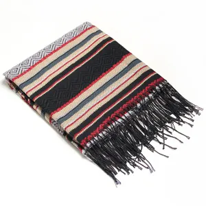 Autumn winter tassel scarf geometric stripe dual-use shawl warm thick cozy women cape wrap