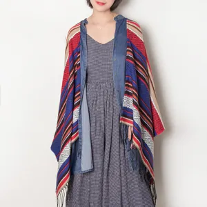 Autumn winter geometric tassel cape shawl for women ethnic style fringe poncho outerwear knitwear