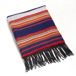 Cozy knitted tassel scarf and shawl with stylish geometric stripe pattern for autumn winter.