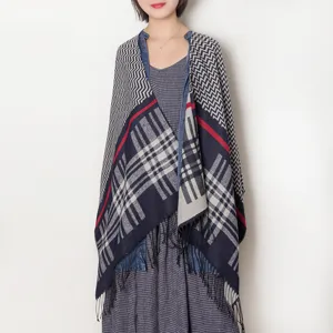 Autumn winter women split cape scarf tassel cozy warm fashion stylish casual plaid shawl outerwear