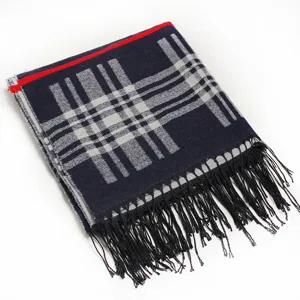 Classic plaid winter scarf with fringe, soft warm thick shawl for women autumn daily wear.