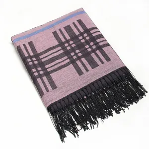 Winter warm plaid tassel scarf and shawl for women, stylish fringe design, cozy and soft.