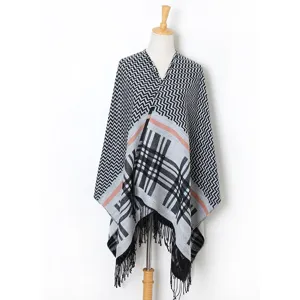 Womens knit poncho cape stylish tassel fringe scarf autumn winter warm cozy outerwear blanket wrap