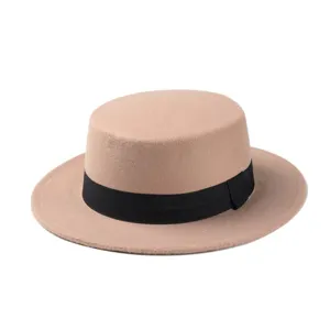 Vintage wool flat top hat women men autumn winter fashion British style fedora jazz hat