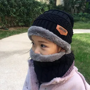Ensemble bonnet et écharpe d'hiver pour enfants en tricot doublé polaire, chaud pour garçons.