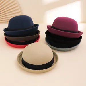 Woolen dome bucket hat unisex winter warm British jazz fedora stylish solid color daily wear