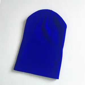Royal blue solid color knitted beanie hat detail, warm winter casual knit cap for men and women.