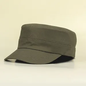 Solid green flat top military cap for men and women outdoor casual tactical cadet hat stylish sun visor